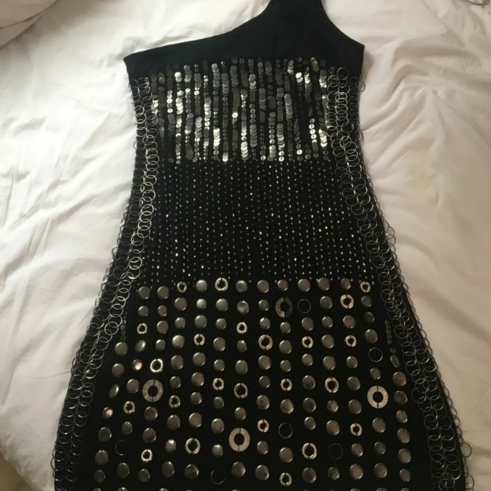 🎉 Alice + Olivia Studded Liquid Gun Metal Dress - Picture 5 of 7